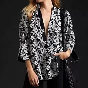Anthropologie Black and White Applique Top